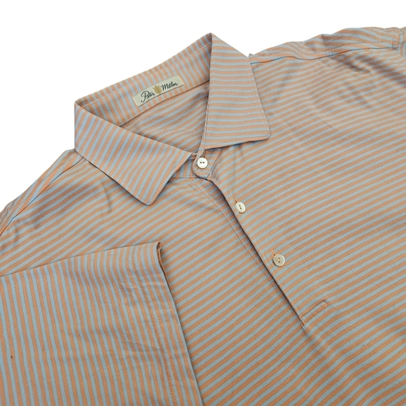 PETER MILLAR Men's Size L Orange/Gray Striped Collared Short Sleeve Polo - Picture 1 of 8